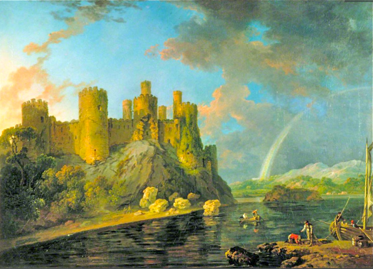 Conway Castle with rainbow after a storm, painted c. 1778, by George Barret Sr.
